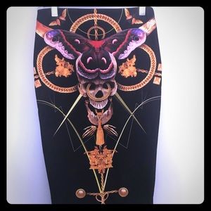 Iron Fist Mayan Temple skull pencil skirt